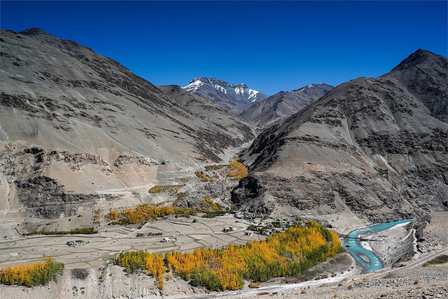 The Zanskar valley, its river winding between high ridges
